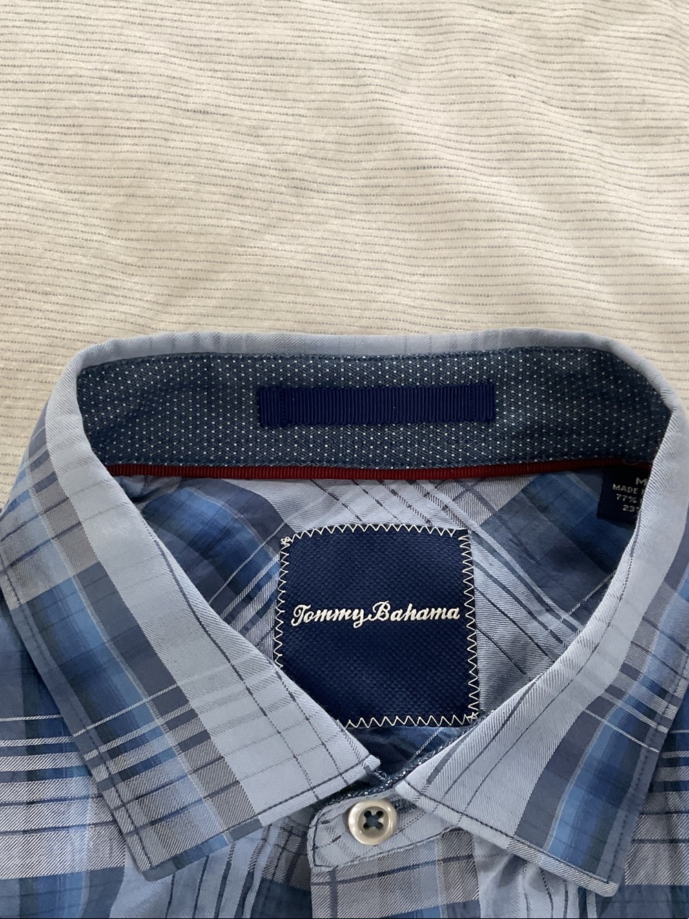 Tommy Bahama Light and Navy Blue Plaid Button-Down Shirt